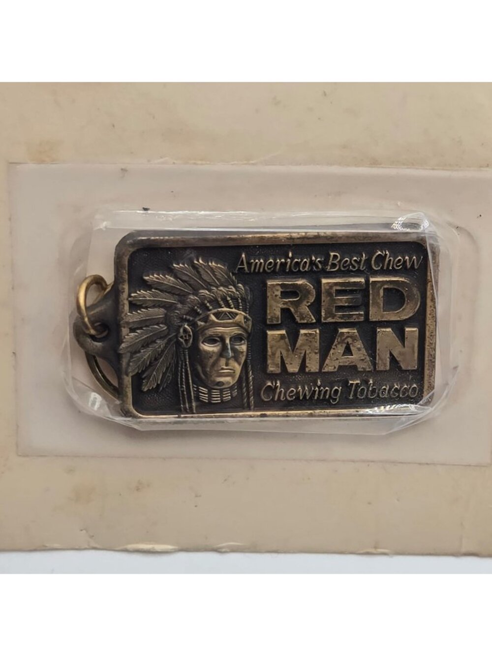 Vintage Red Man Chewing Tobacco Keychain Chew Advertising Collectible NOS